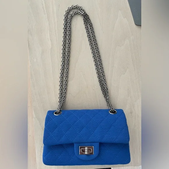 CHANEL 2.55 Mini Blue Quilted Cloth Shoulder Crossbody Bag - Picture 1 of 14